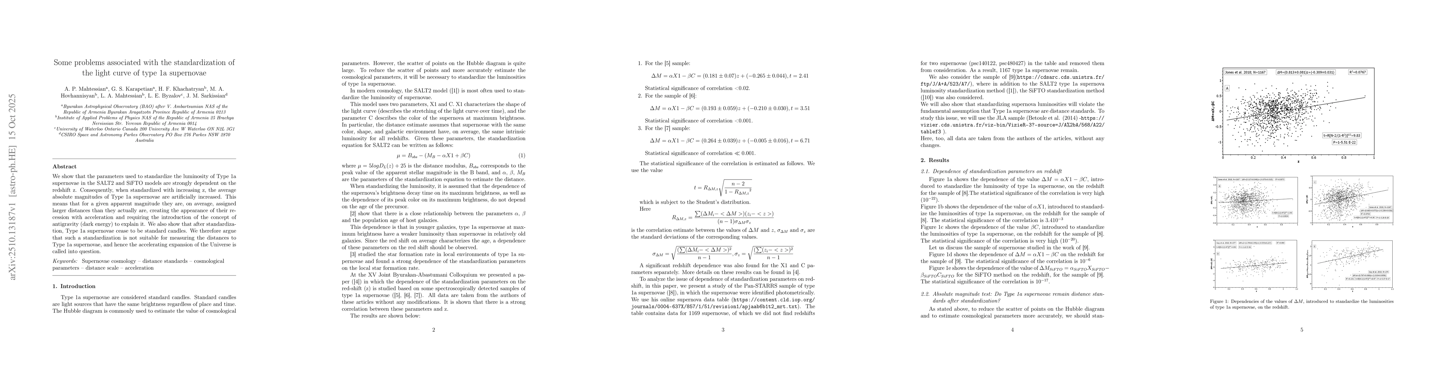 Thumbnail for Some problems associated with the standardization of the light curve of
  type 1a supernovae