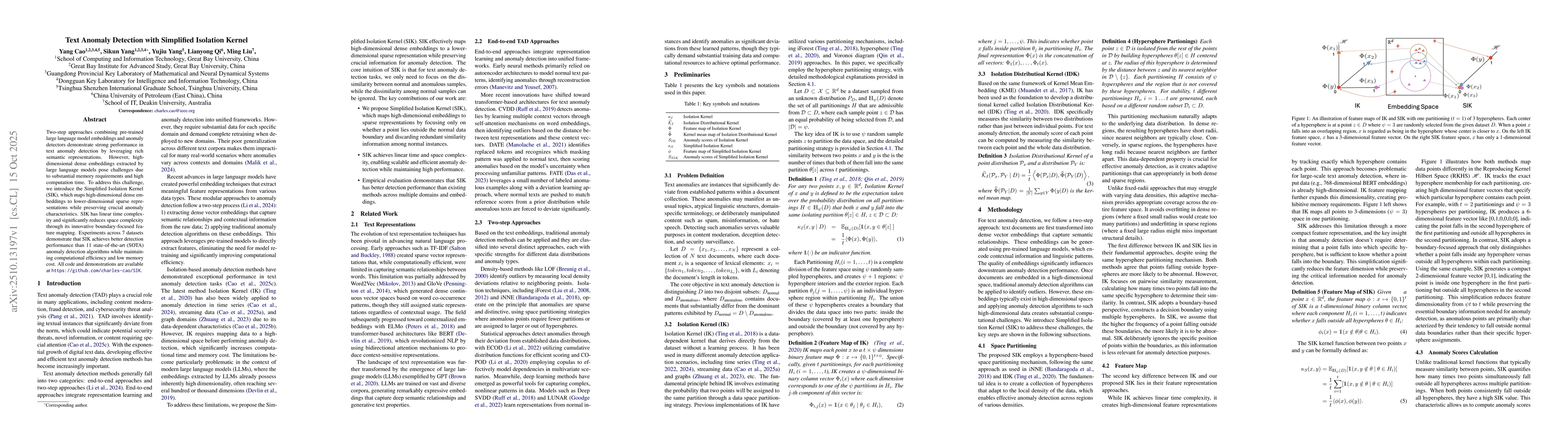 Thumbnail for Text Anomaly Detection with Simplified Isolation Kernel