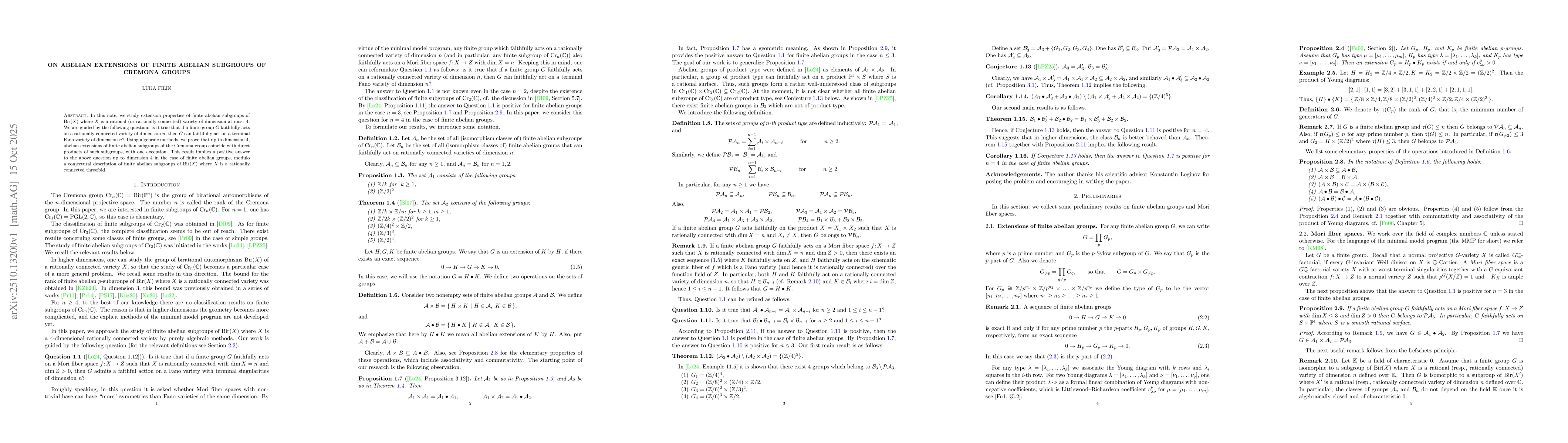 Thumbnail for On abelian extensions of finite abelian subgroups of Cremona groups
