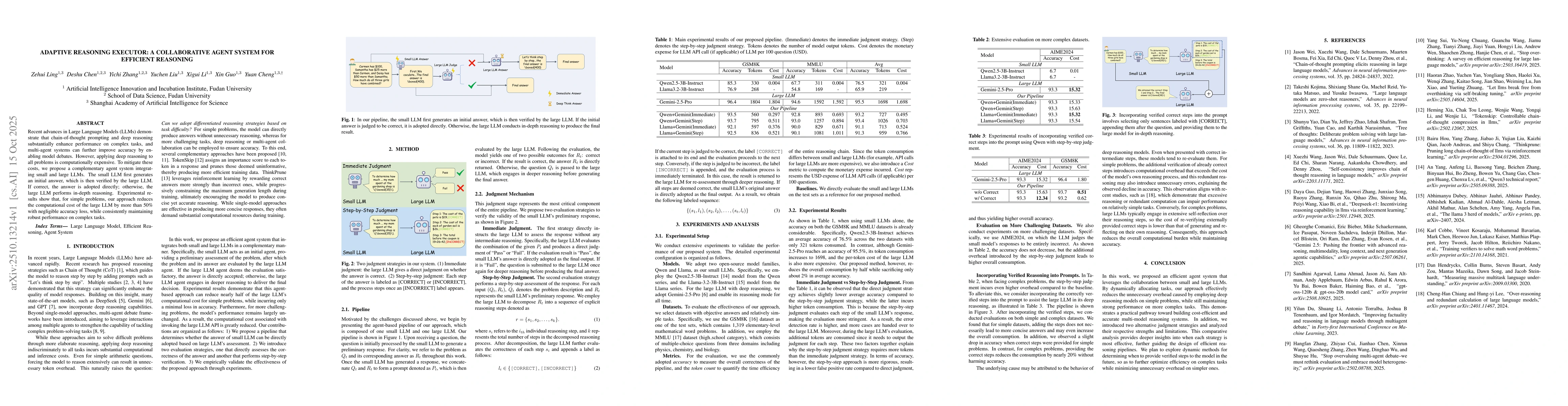 Thumbnail for Adaptive Reasoning Executor: A Collaborative Agent System for Efficient
  Reasoning