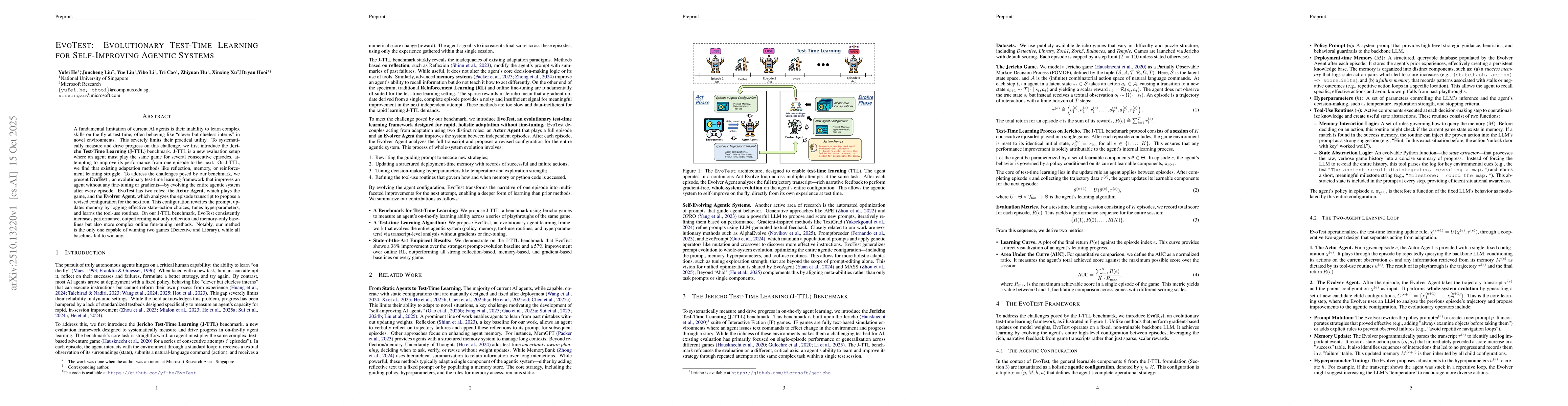 Thumbnail for EvoTest: Evolutionary Test-Time Learning for Self-Improving Agentic
  Systems
