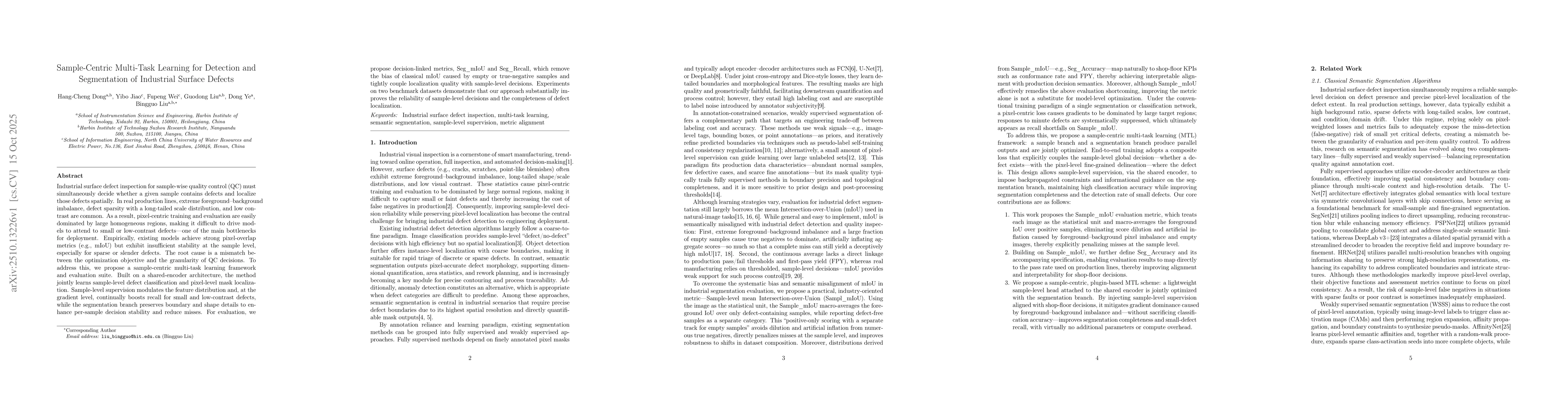 Thumbnail for Sample-Centric Multi-Task Learning for Detection and Segmentation of
  Industrial Surface Defects