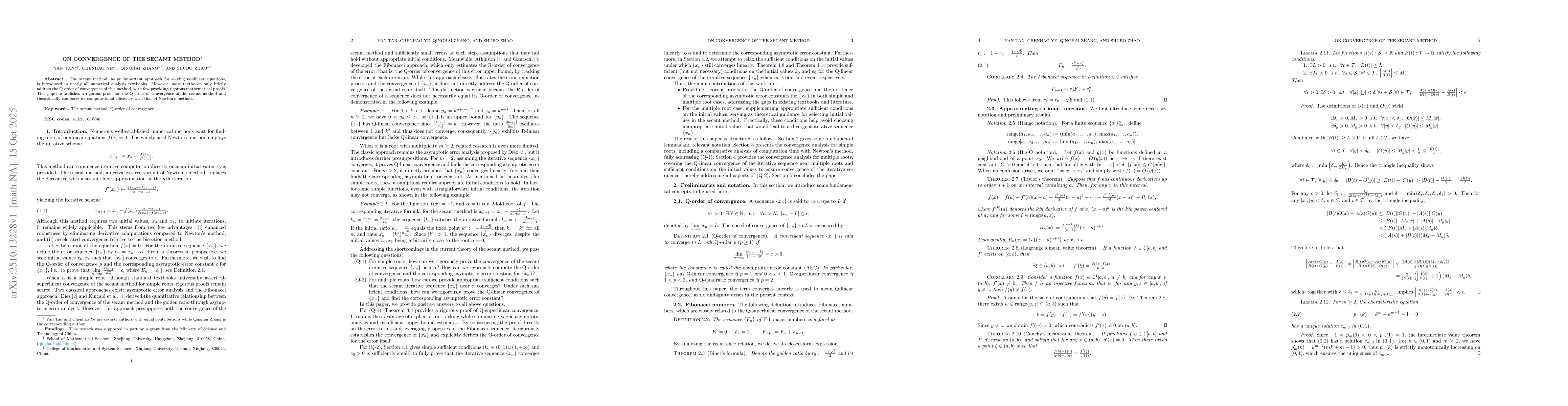 Thumbnail for On Convergence of the Secant Method