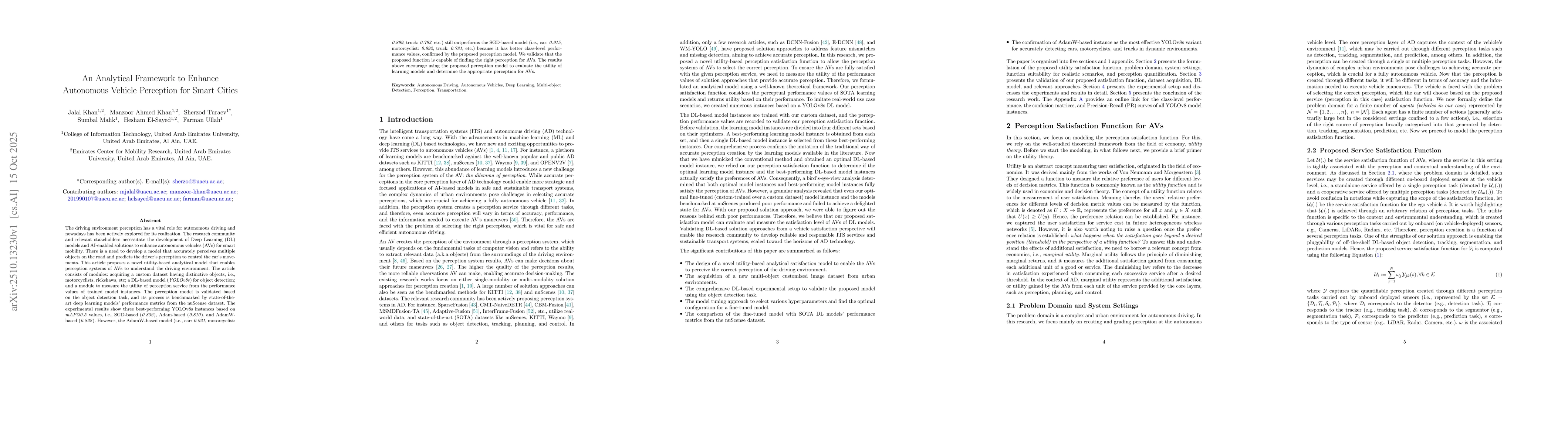 Thumbnail for An Analytical Framework to Enhance Autonomous Vehicle Perception for
  Smart Cities