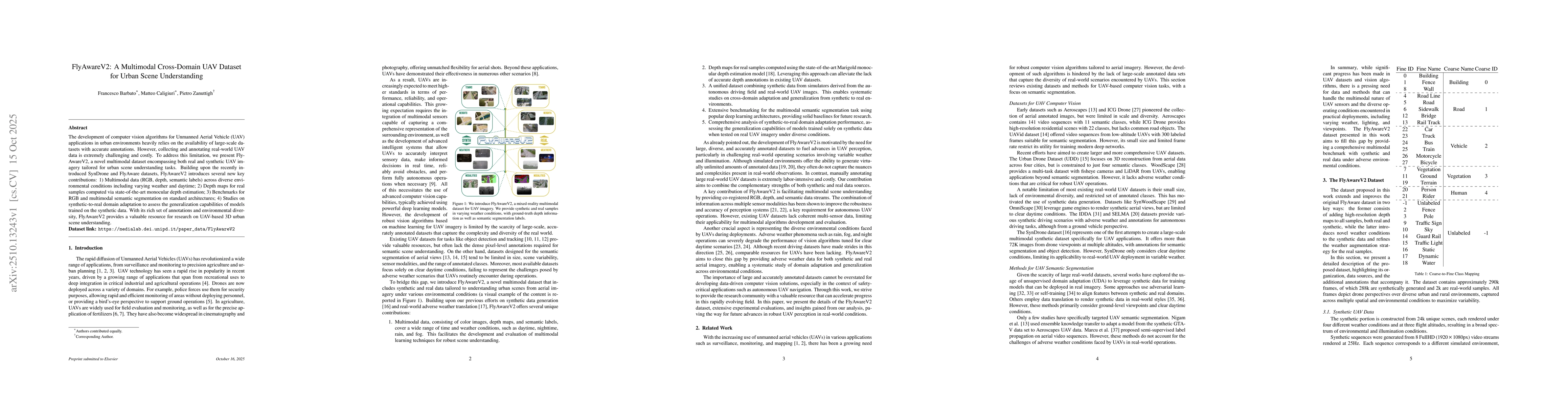 Thumbnail for FlyAwareV2: A Multimodal Cross-Domain UAV Dataset for Urban Scene
  Understanding