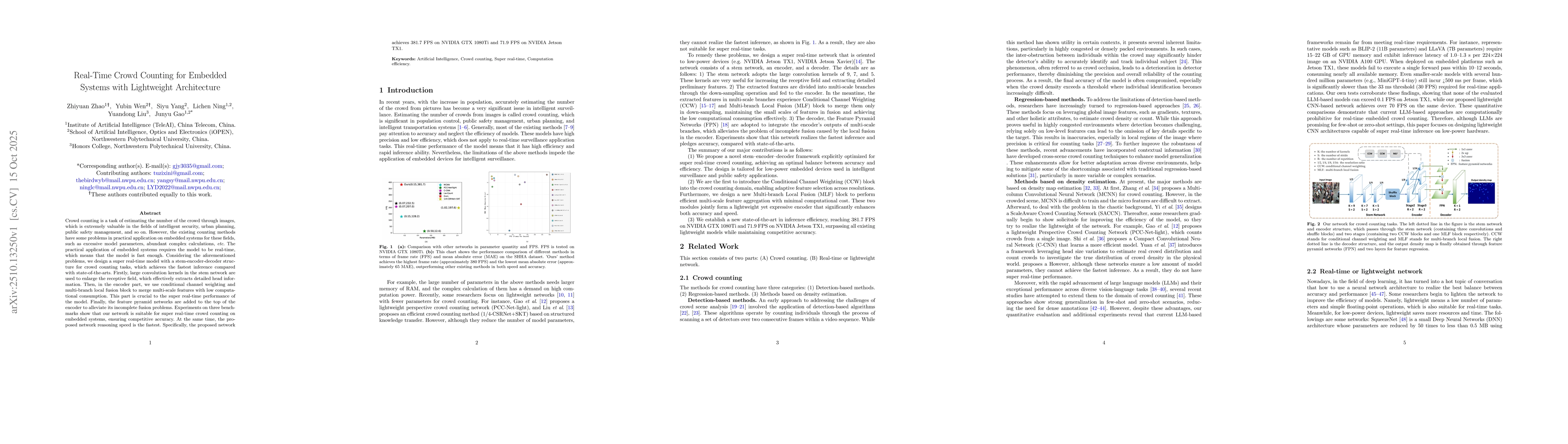 Thumbnail for Real-Time Crowd Counting for Embedded Systems with Lightweight
  Architecture
