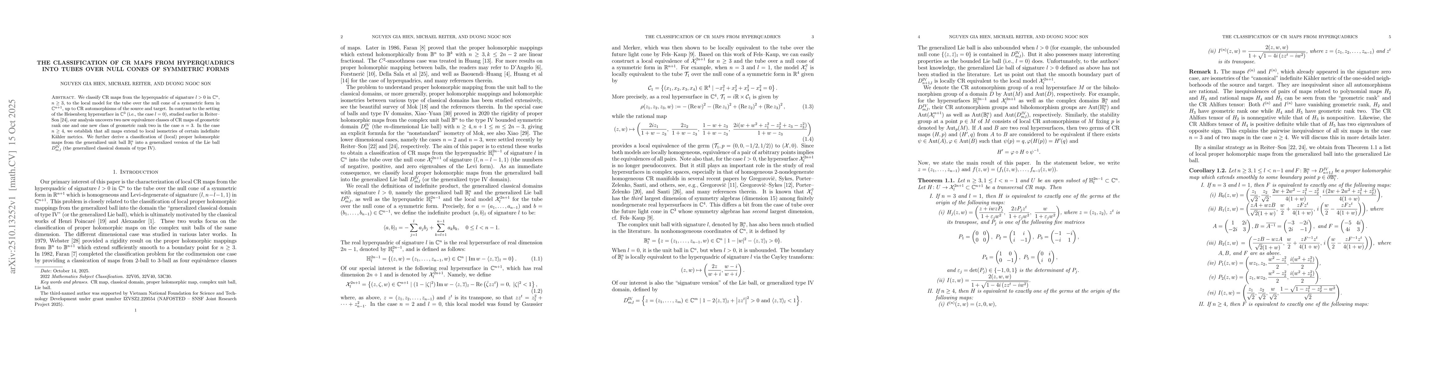 Thumbnail for The classification of CR maps from hyperquadrics into tubes over null
  cones of symmetric forms