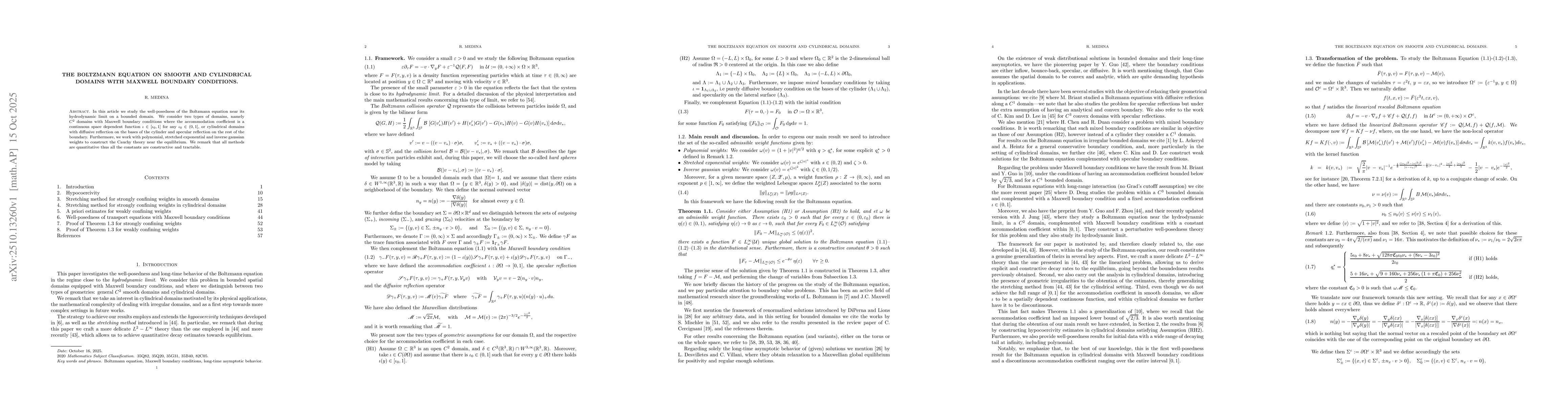 Thumbnail for The Boltzmann equation on smooth and cylindrical domains with Maxwell
  boundary conditions