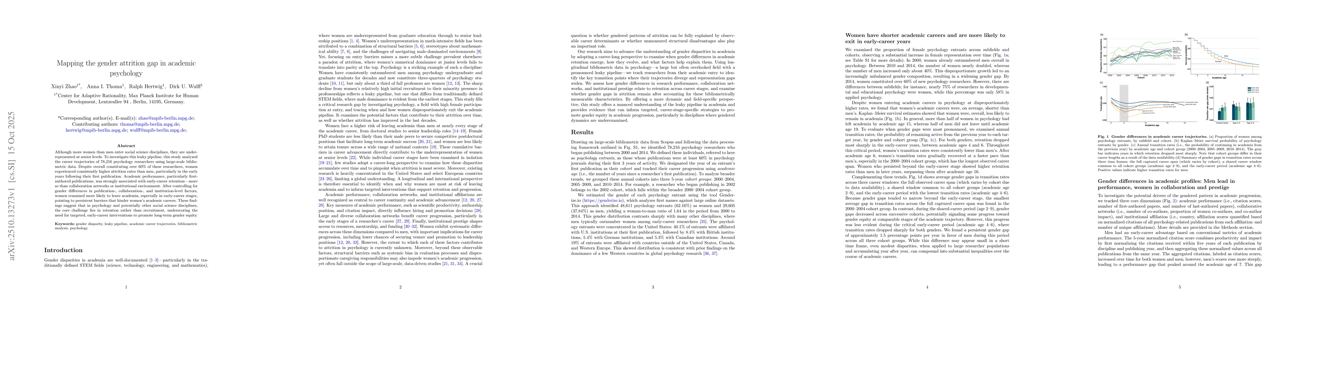 Thumbnail for Mapping the gender attrition gap in academic psychology