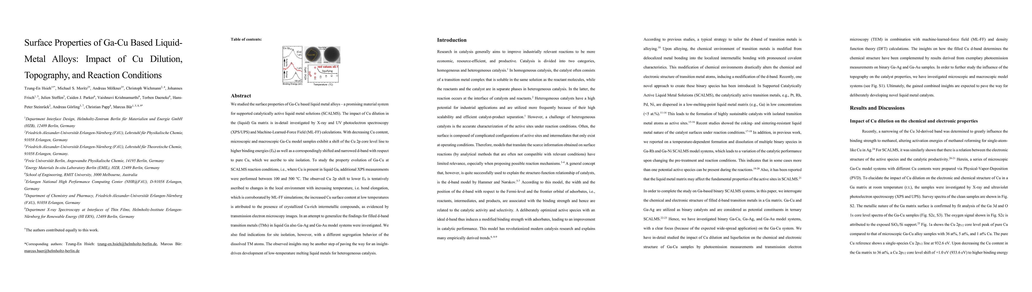 Thumbnail for Surface Properties of Ga-Cu Based Liquid-Metal Alloys: Impact of Cu
  Dilution Topography and Reaction Conditions