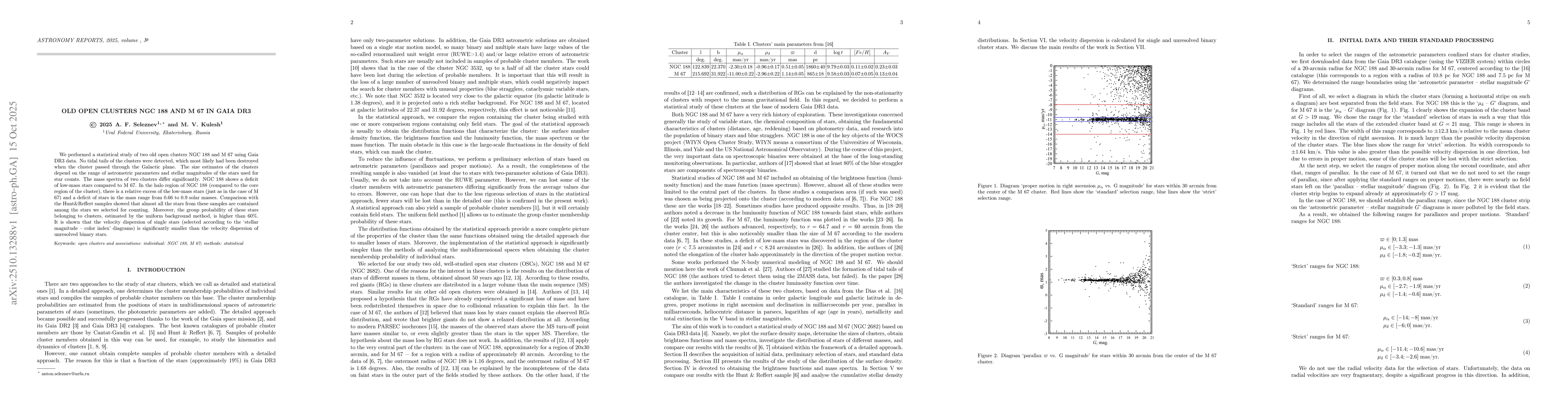 Thumbnail for Old open clusters NGC 188 and M 67 in Gaia DR3