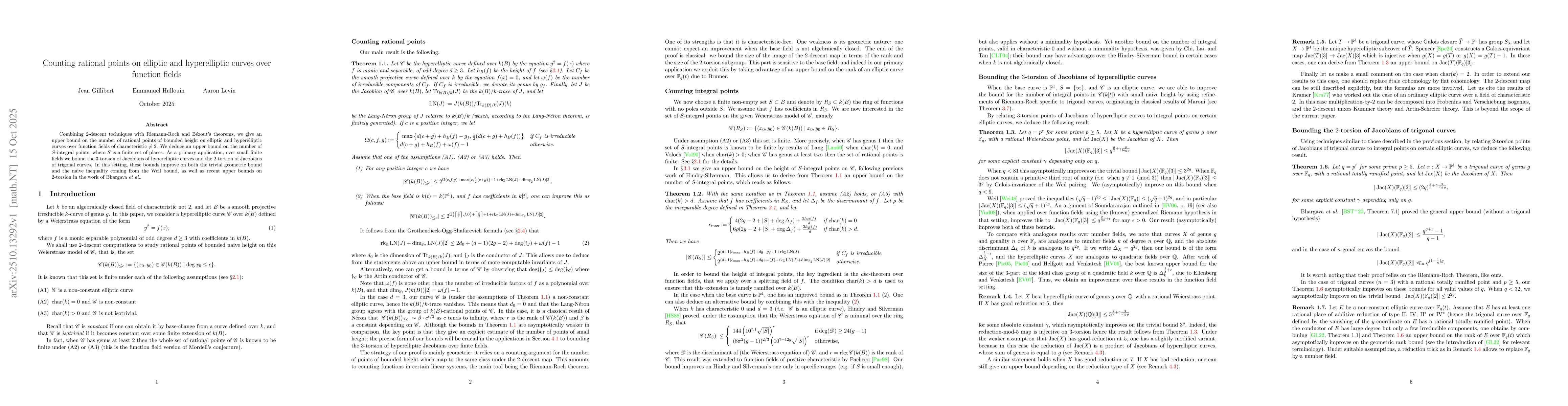 Thumbnail for Counting rational points on elliptic and hyperelliptic curves over
  function fields