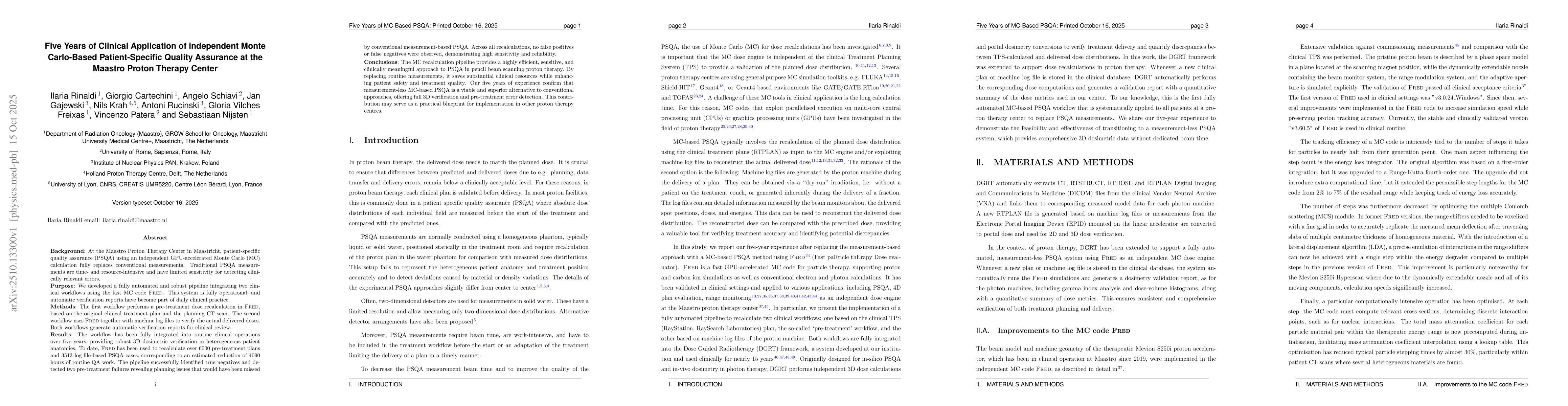 Thumbnail for Five Years of Clinical Application of independent Monte Carlo-Based
  Patient-Specific Quality Assurance at the Maastro Proton Therapy Center