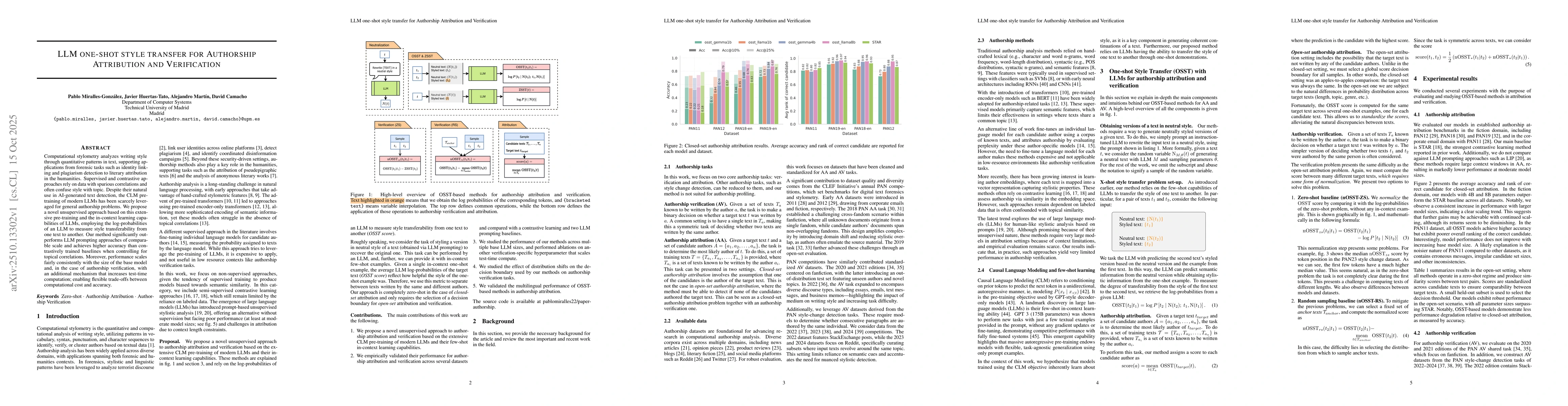 Thumbnail for LLM one-shot style transfer for Authorship Attribution and Verification