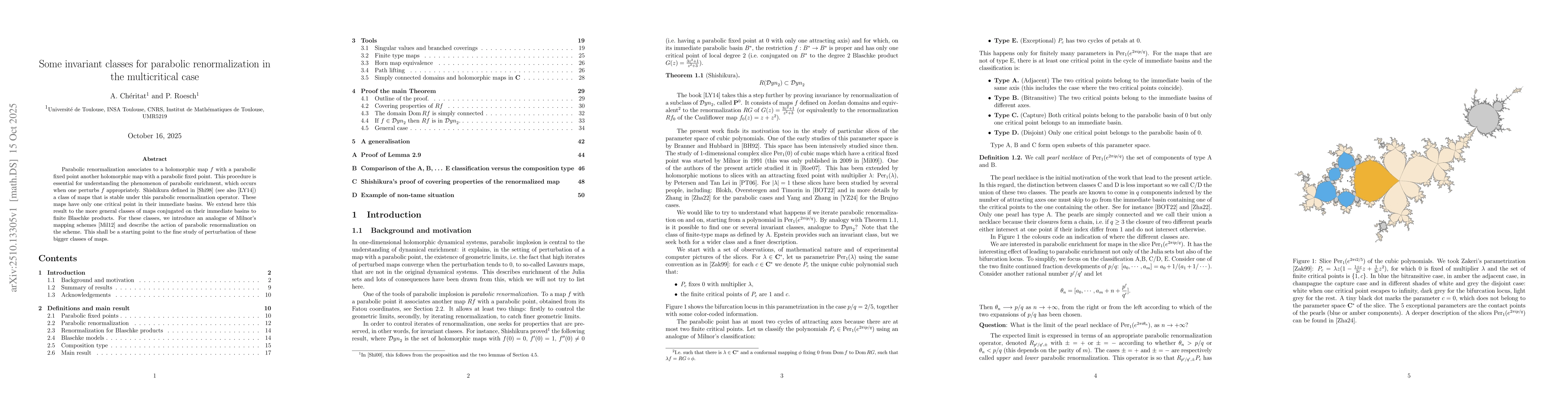 Thumbnail for Some invariant classes for parabolic renormalization in the
  multicritical case