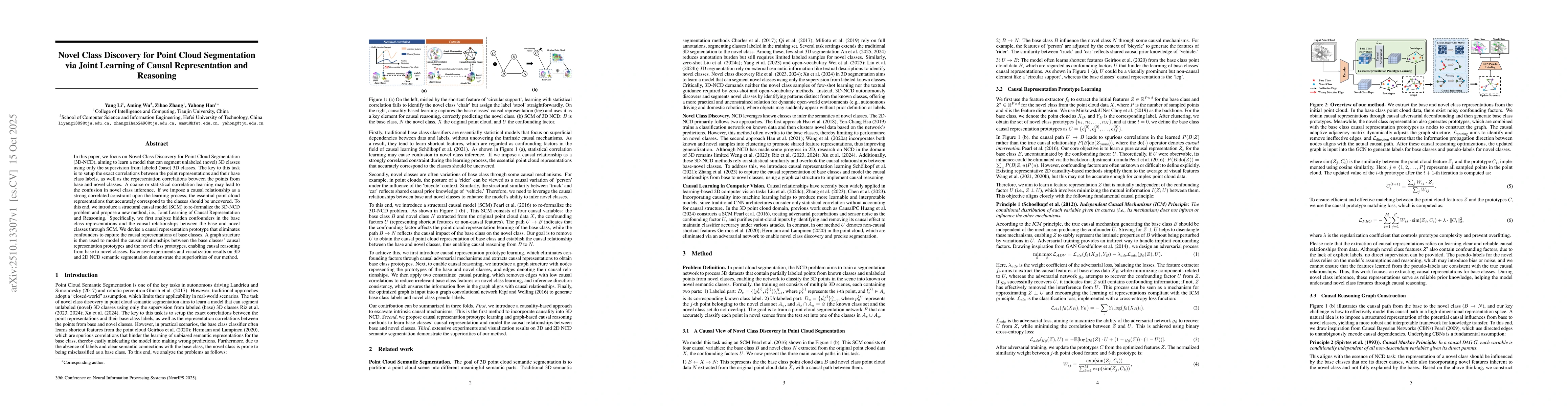 Thumbnail for Novel Class Discovery for Point Cloud Segmentation via Joint Learning of
  Causal Representation and Reasoning