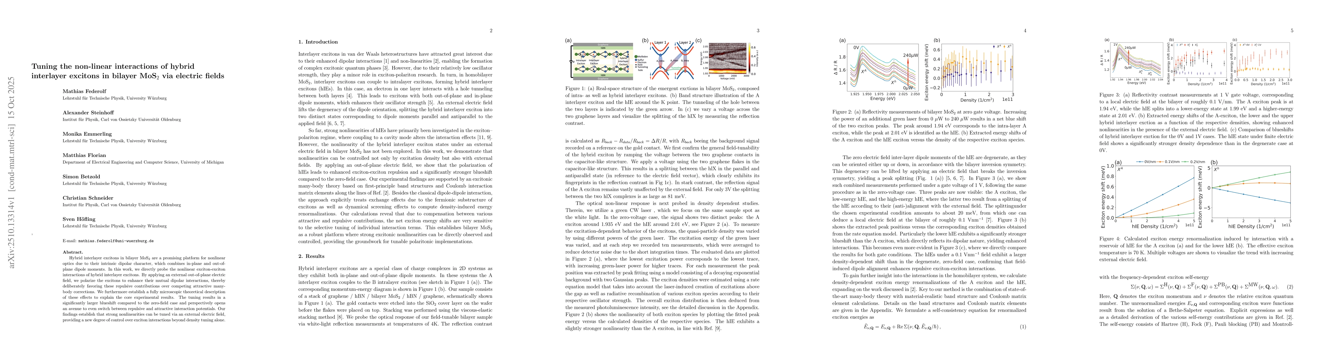 Thumbnail for Tuning the non-linear interactions of hybrid interlayer excitons in
  bilayer MoS2 via electric fields