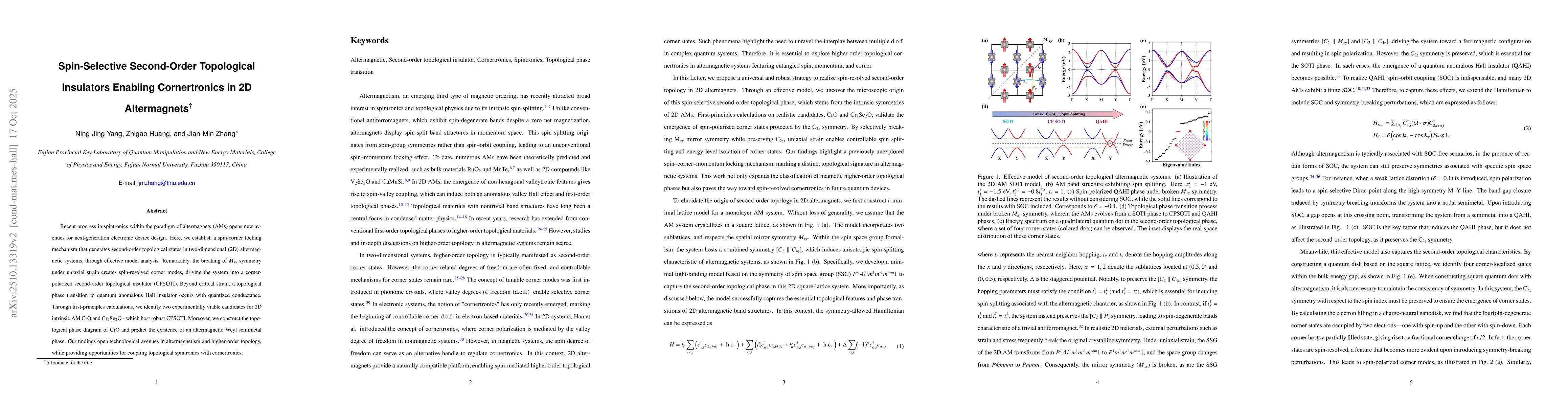 Thumbnail for Spin-Selective Second-Order Topological Insulators Enabling
  Cornertronics in 2D Altermagnets
