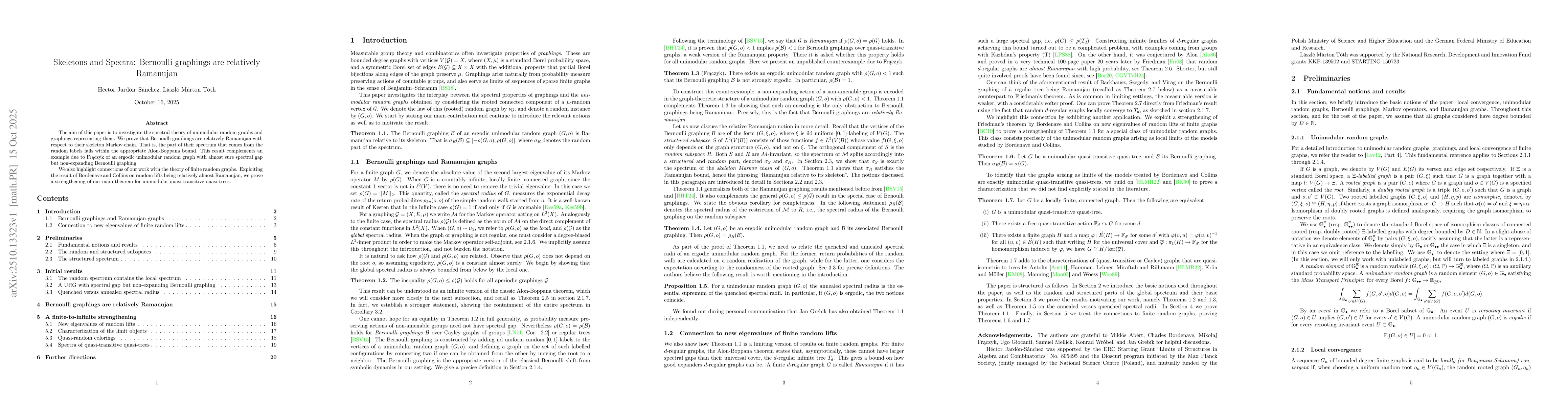 Thumbnail for Skeletons and Spectra: Bernoulli graphings are relatively Ramanujan