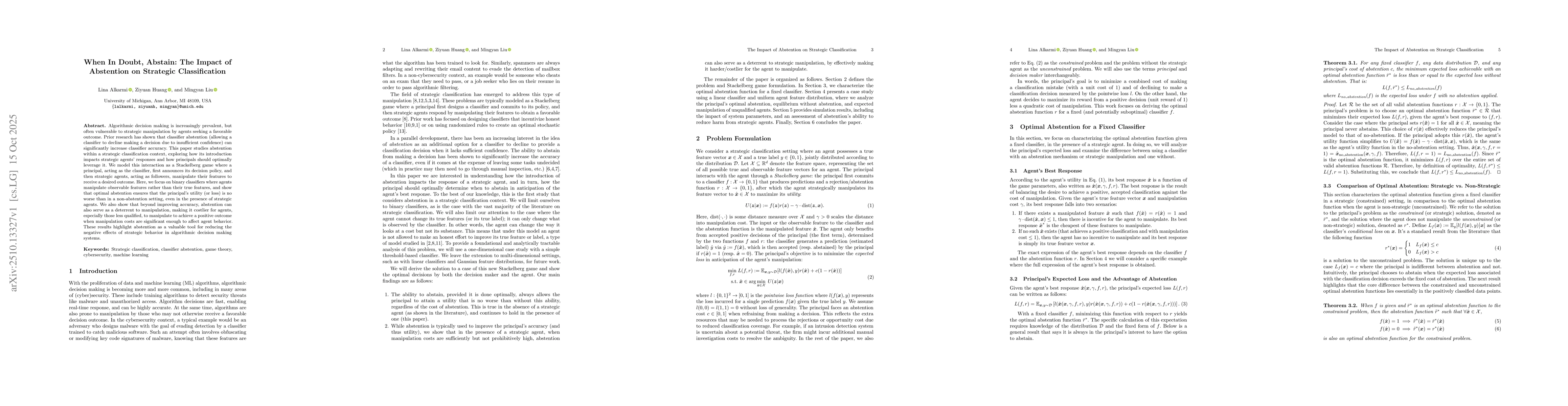 Thumbnail for When In Doubt, Abstain: The Impact of Abstention on Strategic
  Classification