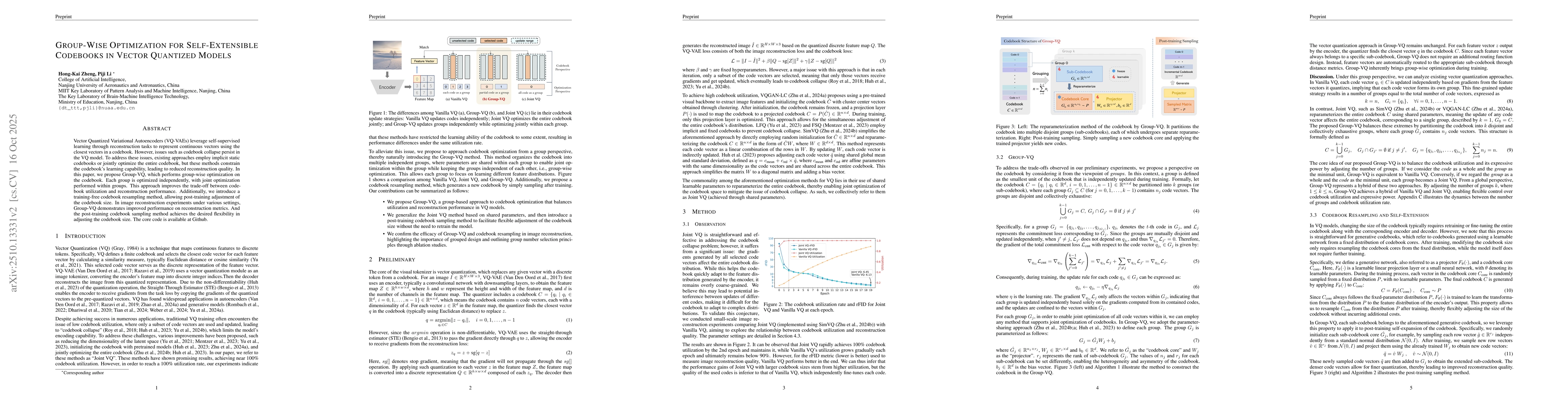 Thumbnail for Group-Wise Optimization for Self-Extensible Codebooks in Vector
  Quantized Models