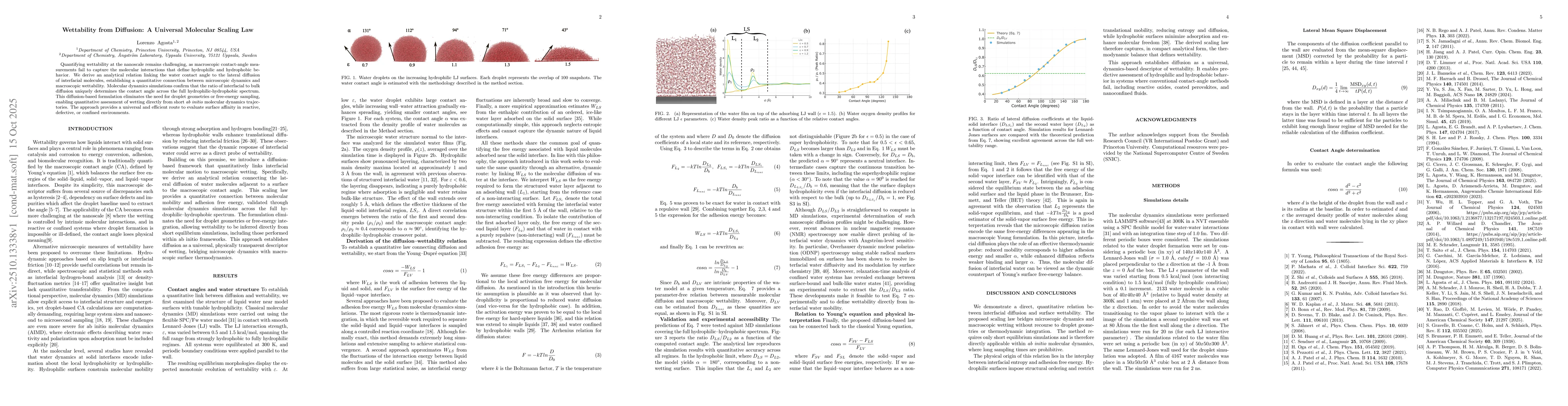 Thumbnail for Wettability from Diffusion: A Universal Molecular Scaling Law