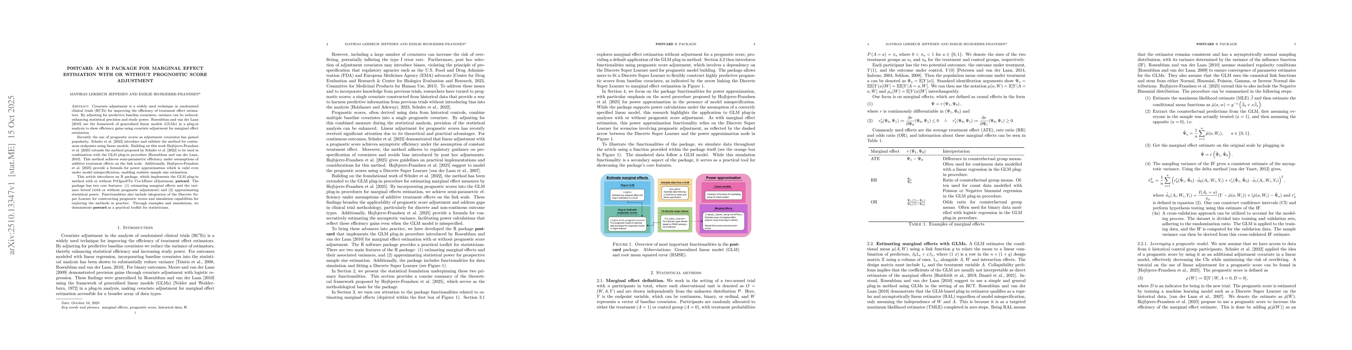 Thumbnail for postcard: An R Package for Marginal Effect Estimation with or without
  Prognostic Score Adjustment