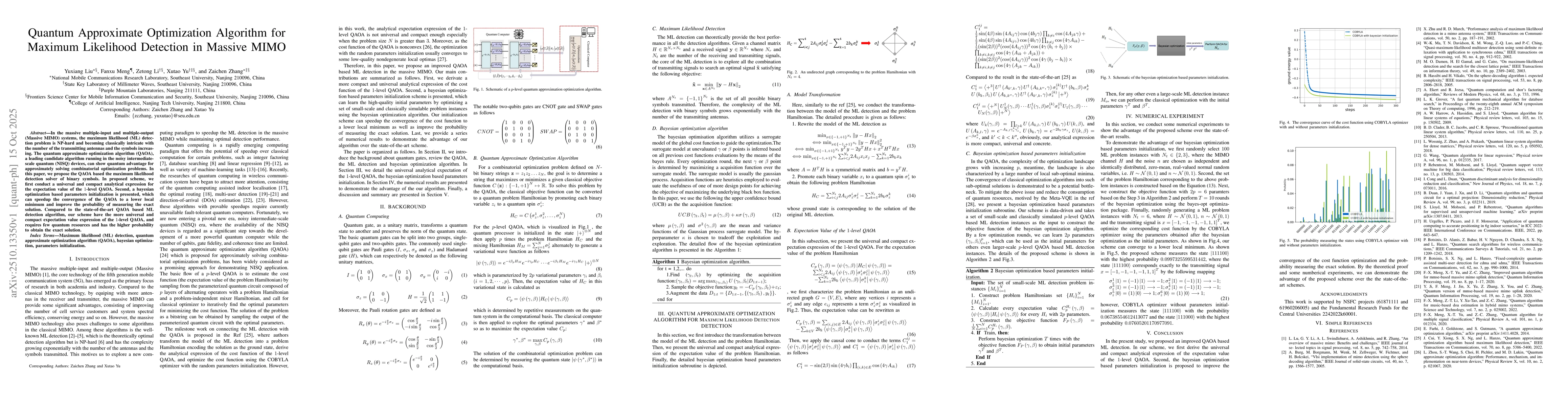 Thumbnail for Quantum Approximate Optimization Algorithm for Maximum Likelihood
  Detection in Massive MIMO