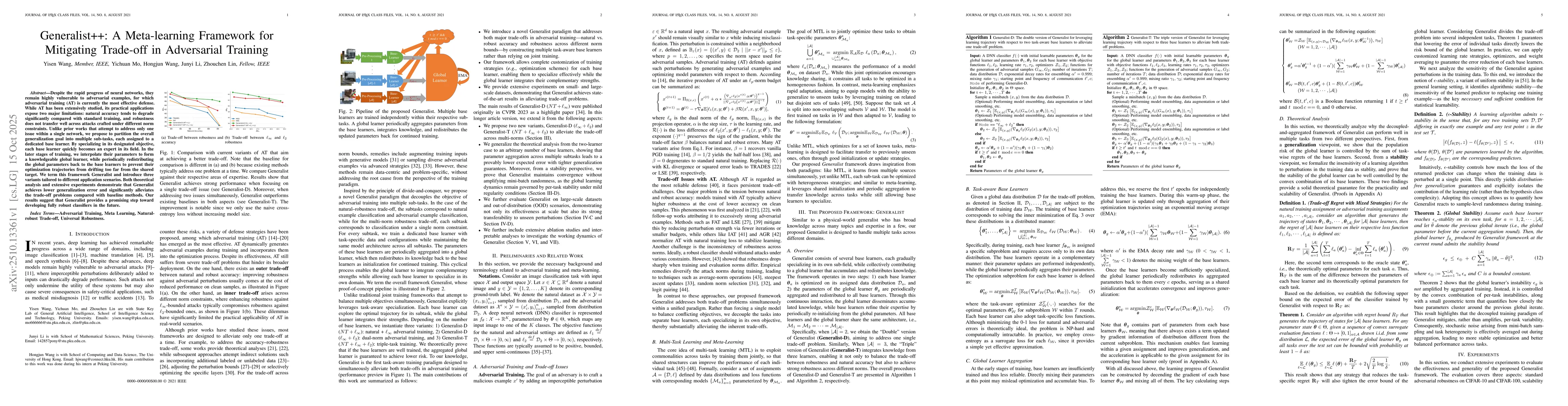 Thumbnail for Generalist++: A Meta-learning Framework for Mitigating Trade-off in
  Adversarial Training