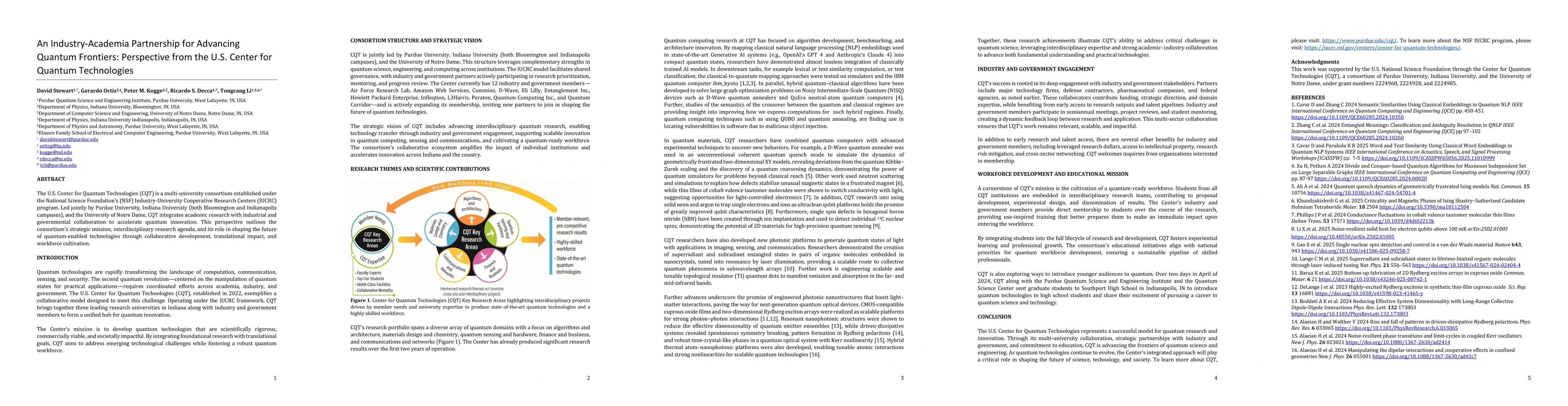 Thumbnail for An Industry-Academia Partnership for Advancing Quantum Frontiers:
  Perspective from the U.S. Center for Quantum Technologies