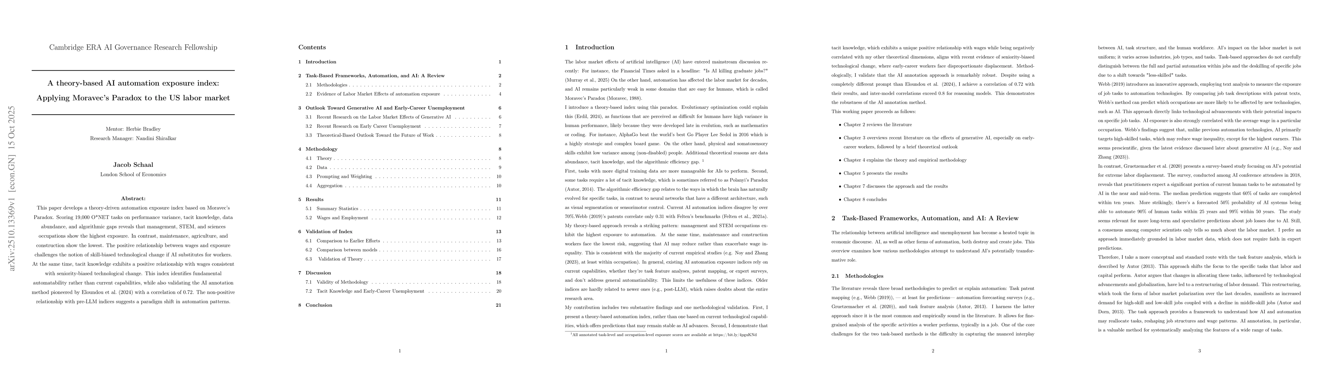 Thumbnail for A theory-based AI automation exposure index: Applying Moravec's Paradox
  to the US labor market