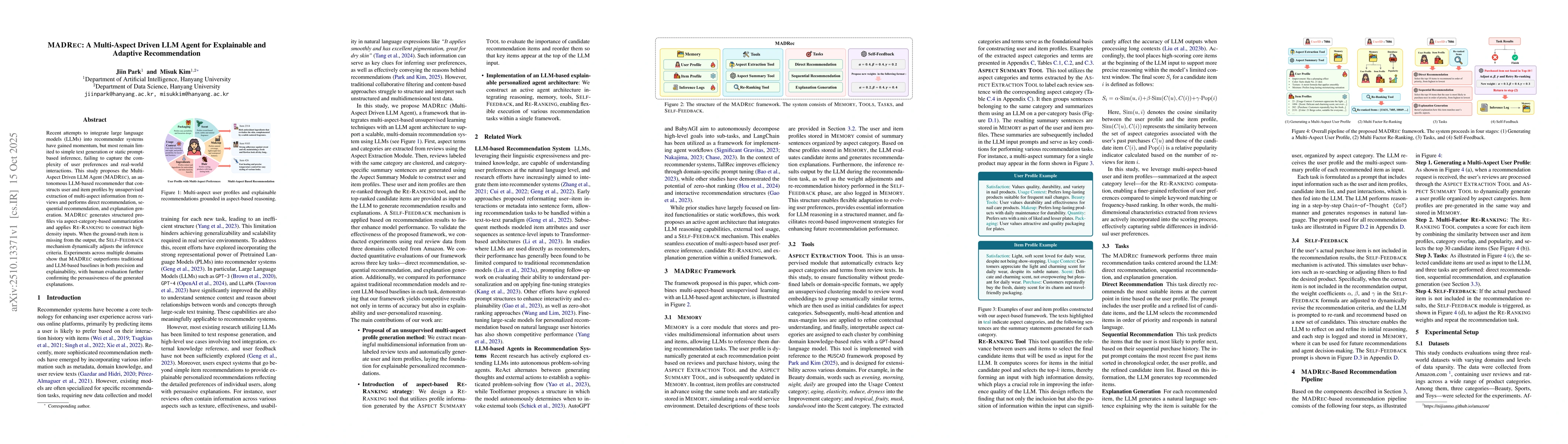 Thumbnail for MADREC: A Multi-Aspect Driven LLM Agent for Explainable and Adaptive
  Recommendation