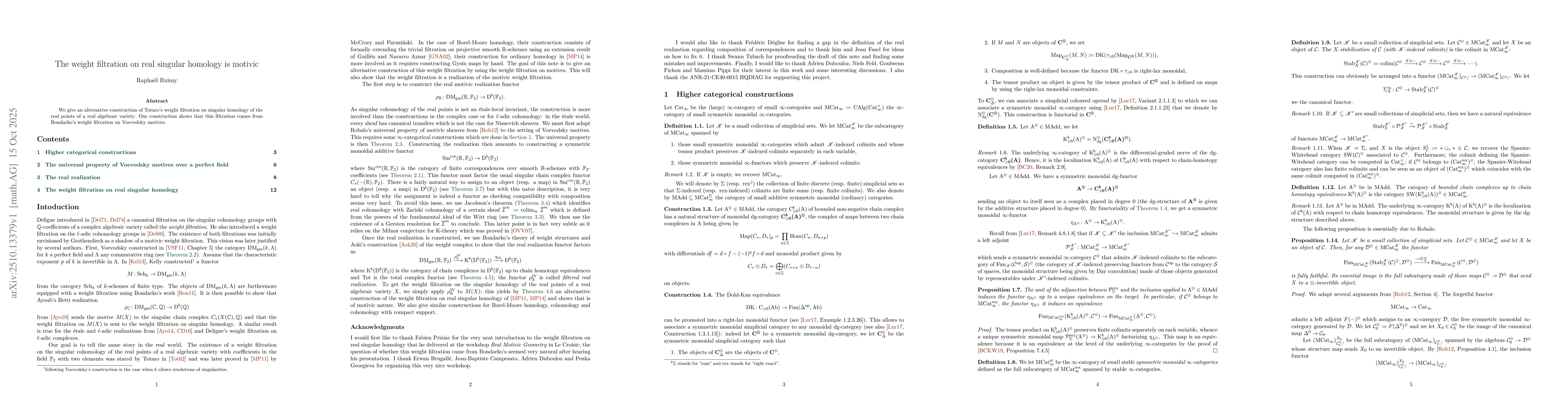 Thumbnail for The weight filtration on real singular homology is motivic