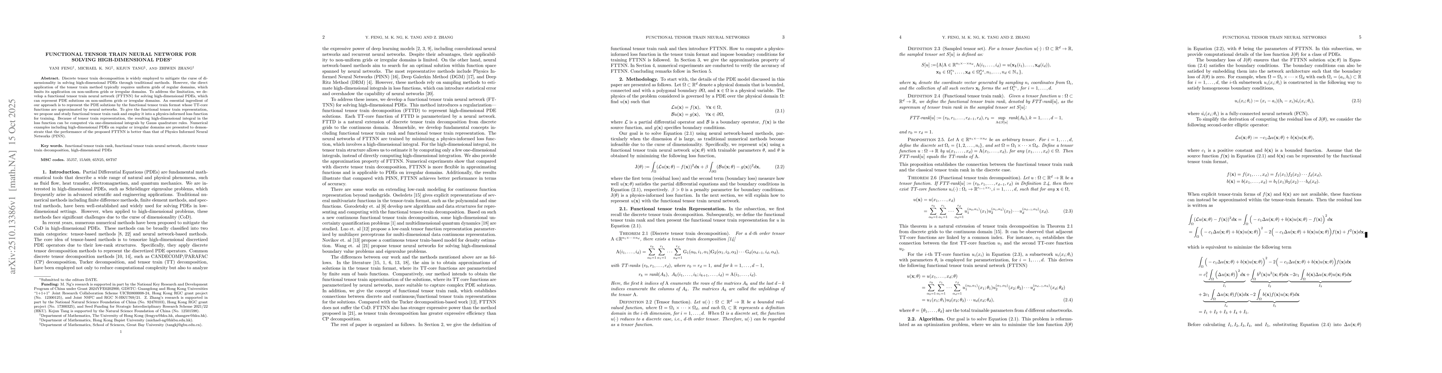 Thumbnail for Functional tensor train neural network for solving high-dimensional PDEs