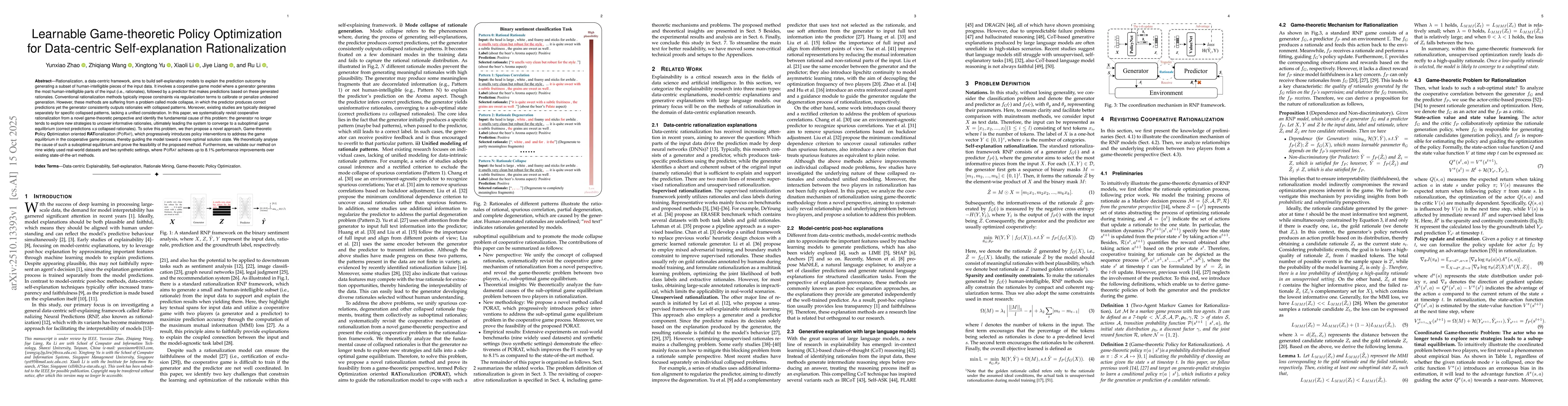 Thumbnail for Learnable Game-theoretic Policy Optimization for Data-centric
  Self-explanation Rationalization