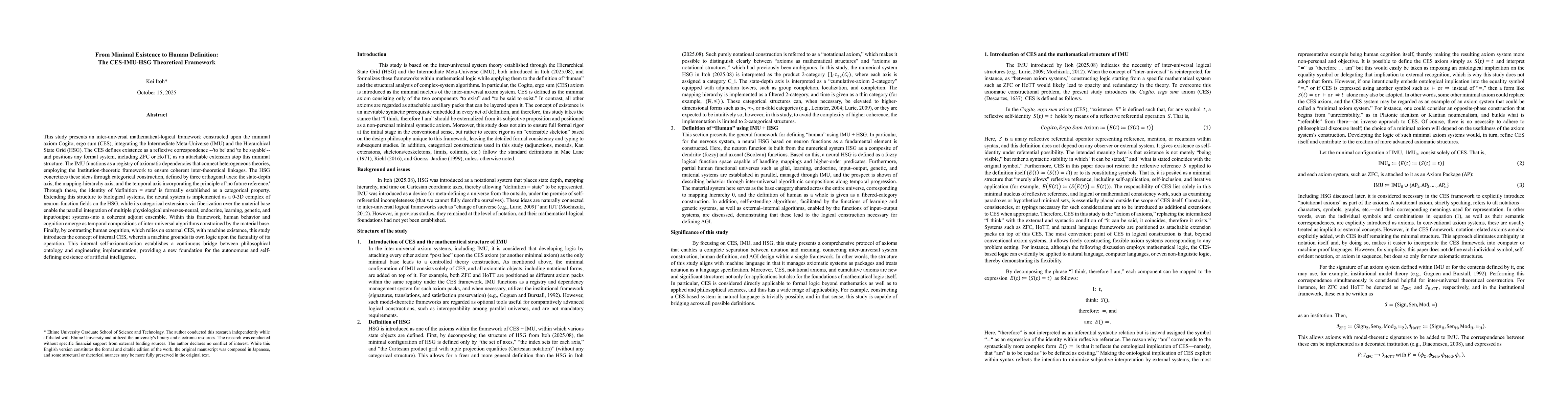 Thumbnail for From Minimal Existence to Human Definition: The CES-IMU-HSG Theoretical
  Framework