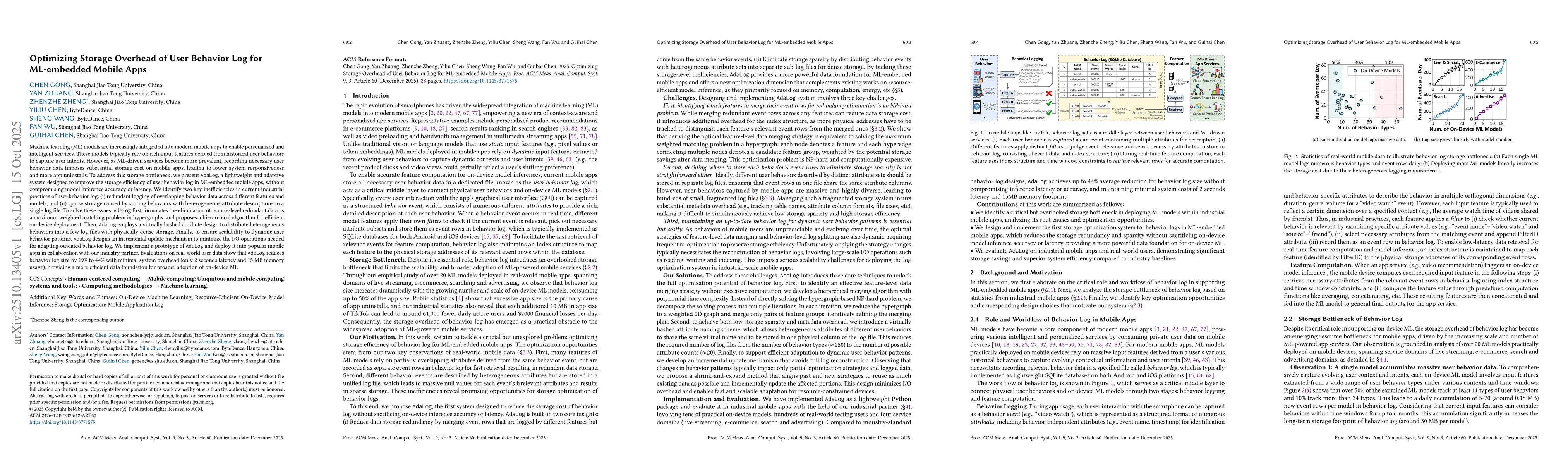 Thumbnail for Optimizing Storage Overhead of User Behavior Log for ML-embedded Mobile
  Apps
