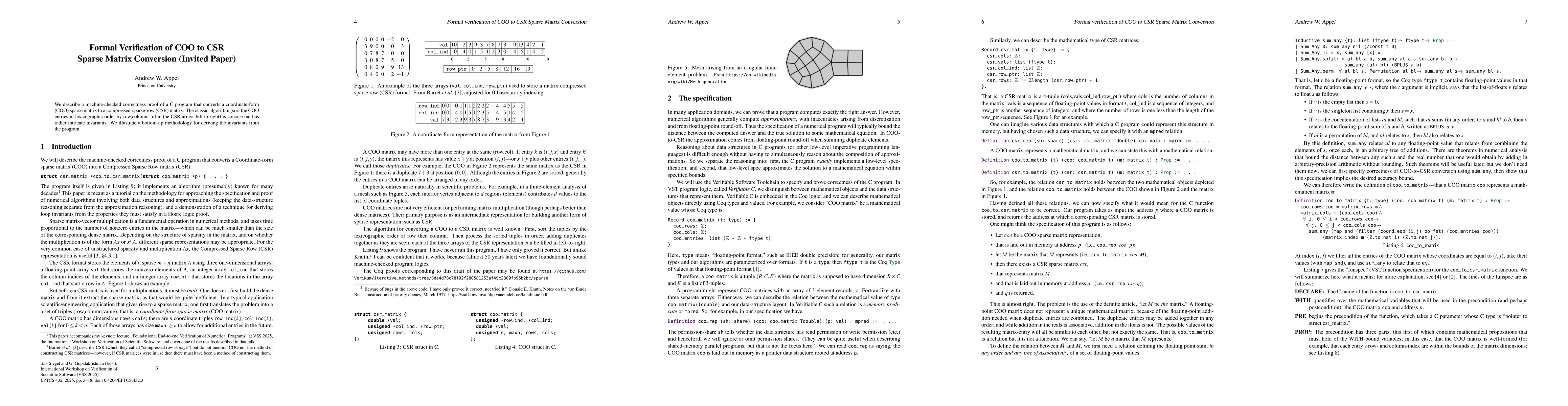 Thumbnail for Formal Verification of COO to CSR Sparse Matrix Conversion (Invited
  Paper)