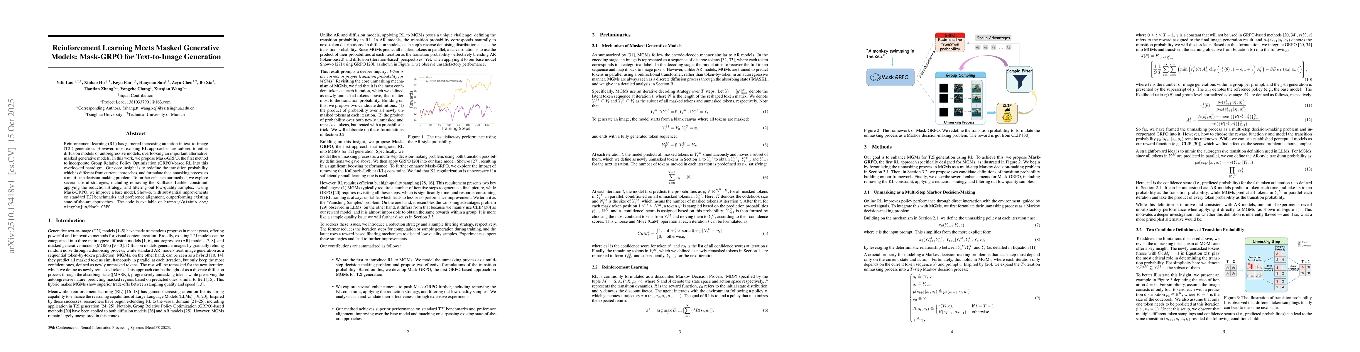 Thumbnail for Reinforcement Learning Meets Masked Generative Models: Mask-GRPO for
  Text-to-Image Generation