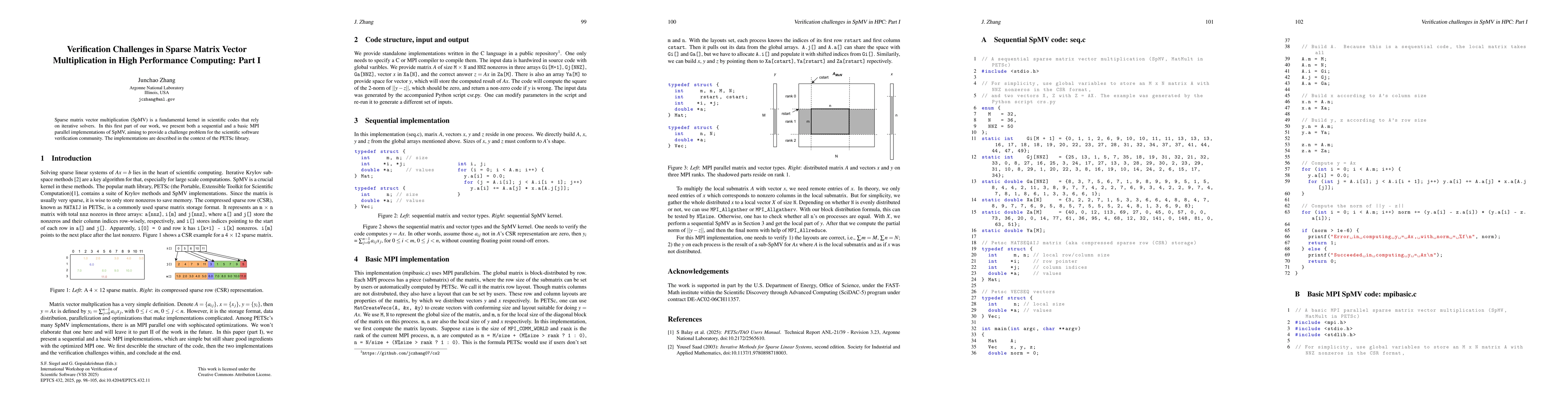 Thumbnail for Verification Challenges in Sparse Matrix Vector Multiplication in High
  Performance Computing: Part I