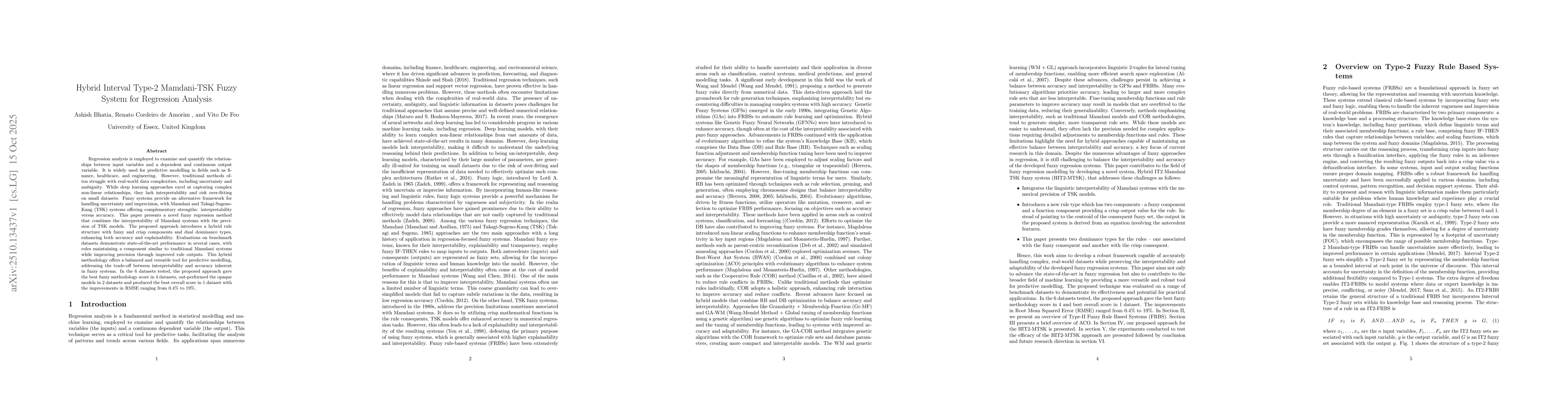 Thumbnail for Hybrid Interval Type-2 Mamdani-TSK Fuzzy System for Regression Analysis