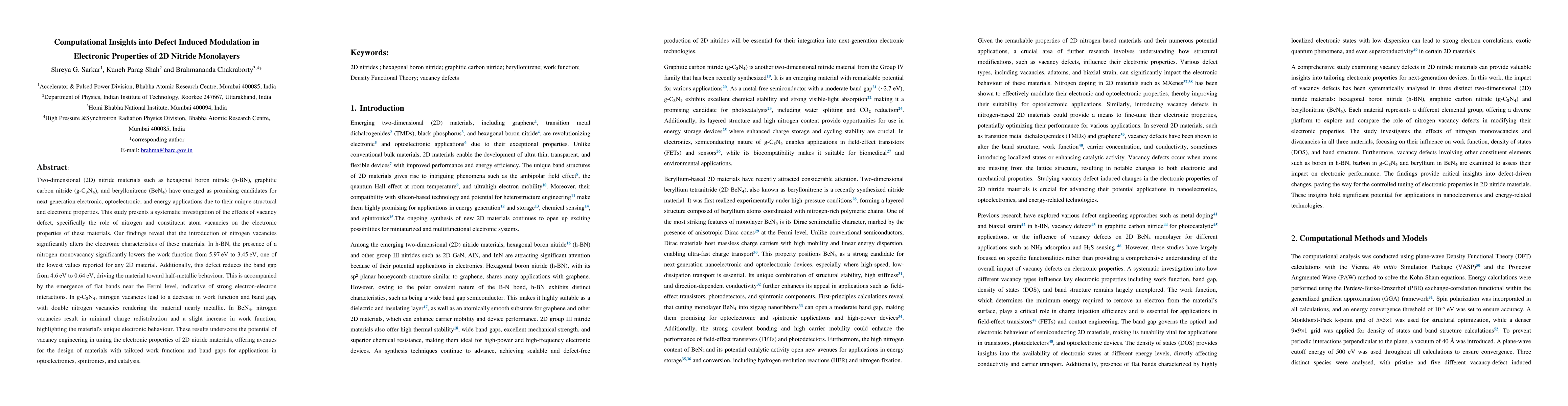 Thumbnail for Computational Insights into Defect Induced Modulation in Electronic
  Properties of 2D Nitride Monolayers