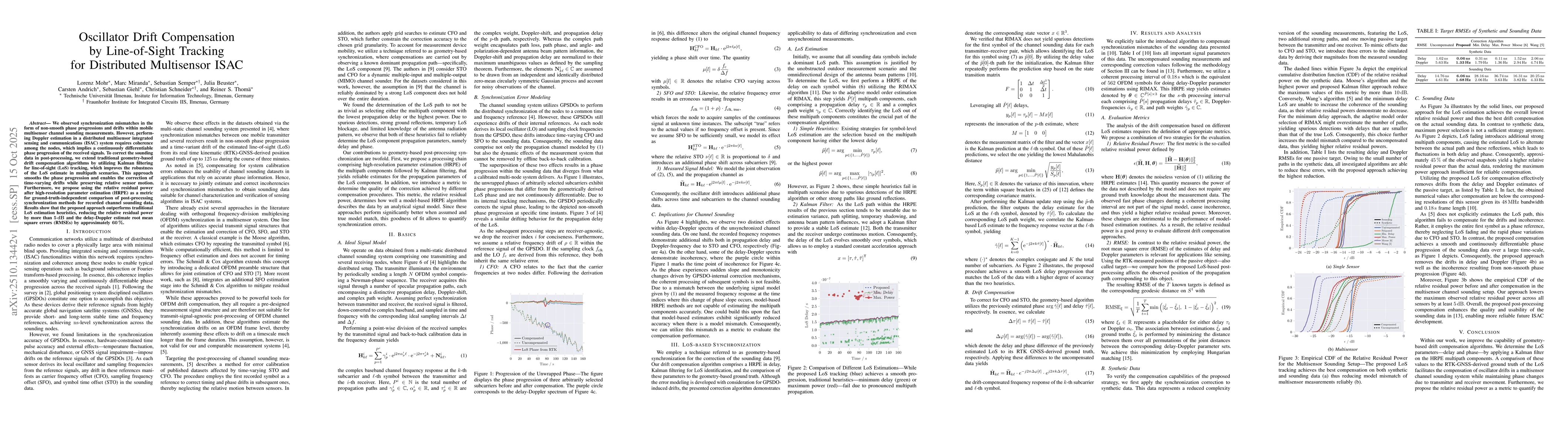 Thumbnail for Oscillator Drift Compensation by Line-of-Sight Tracking for Distributed
  Multisensor ISAC