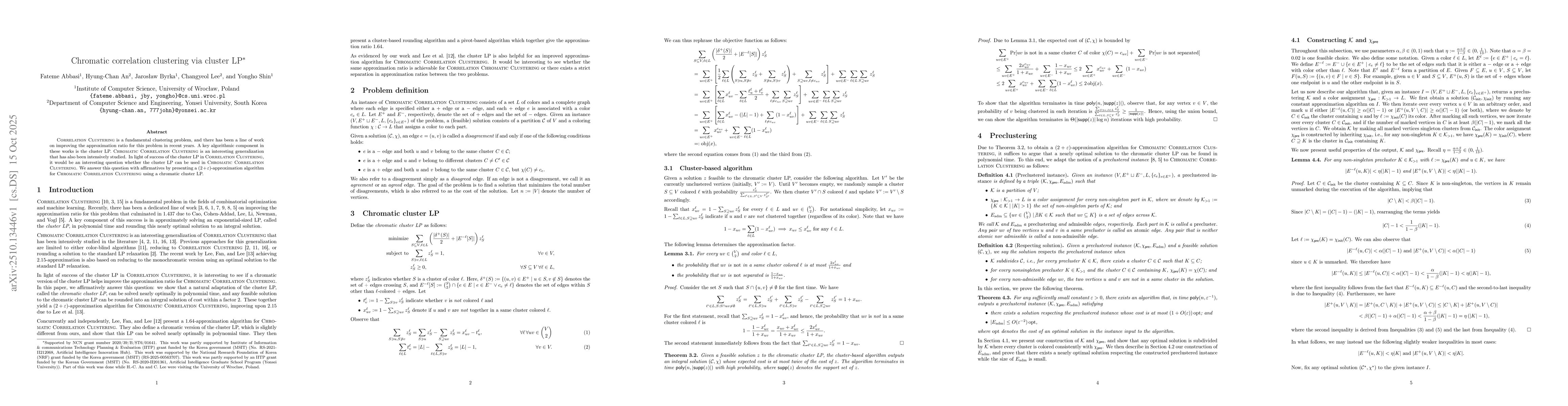 Thumbnail for Chromatic correlation clustering via cluster LP