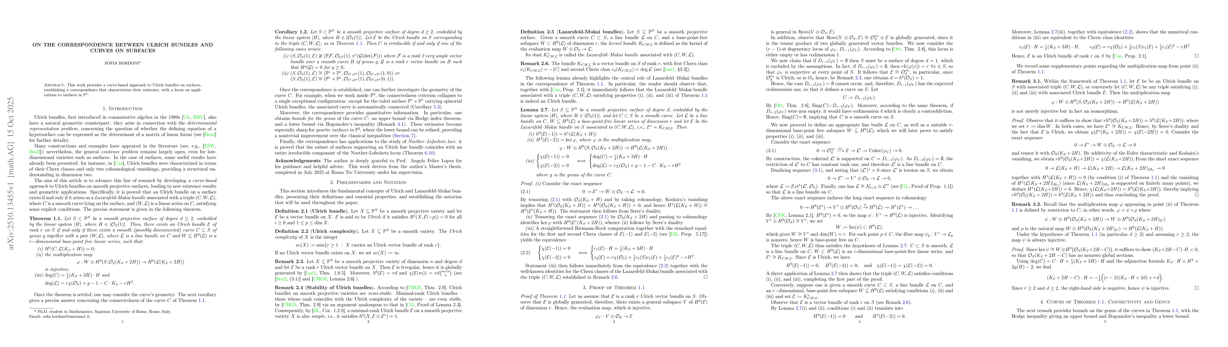 Thumbnail for On the correspondence between Ulrich bundles and curves on surfaces