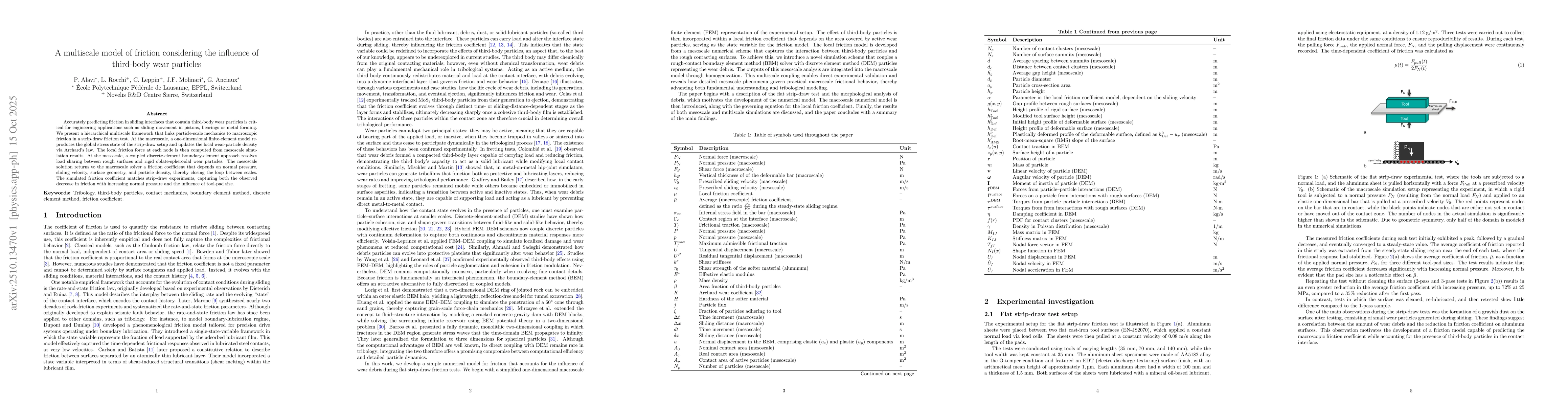 Thumbnail for A multiscale model of friction considering the influence of third-body
  wear particles