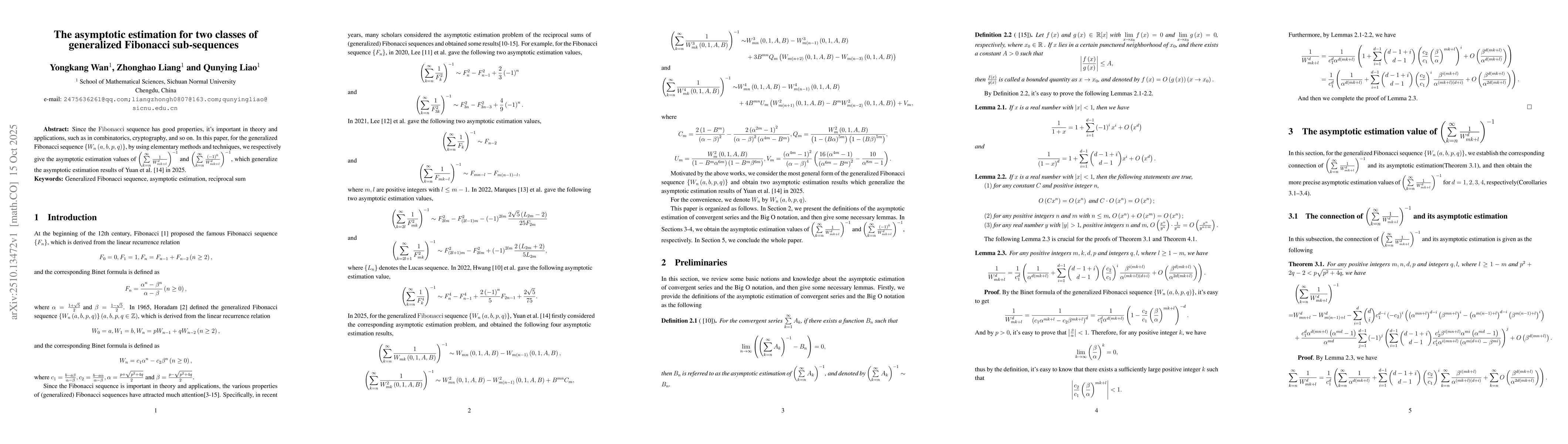 Thumbnail for The asymptotic estimation for two classes of generalized Fibonacci
  sub-sequences