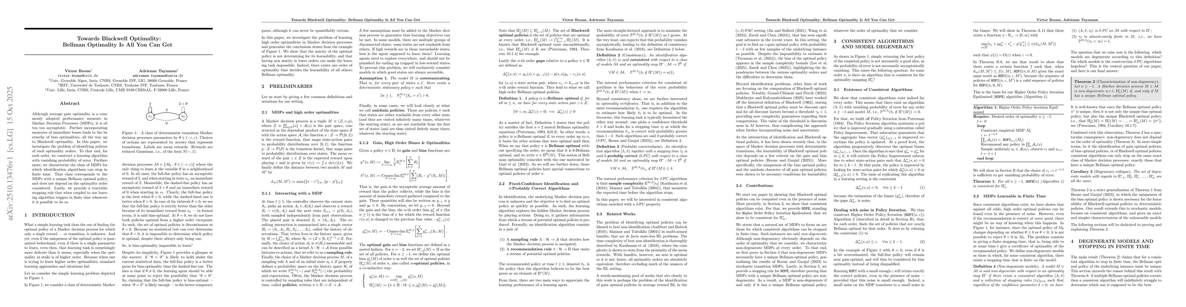 Thumbnail for Towards Blackwell Optimality: Bellman Optimality Is All You Can Get