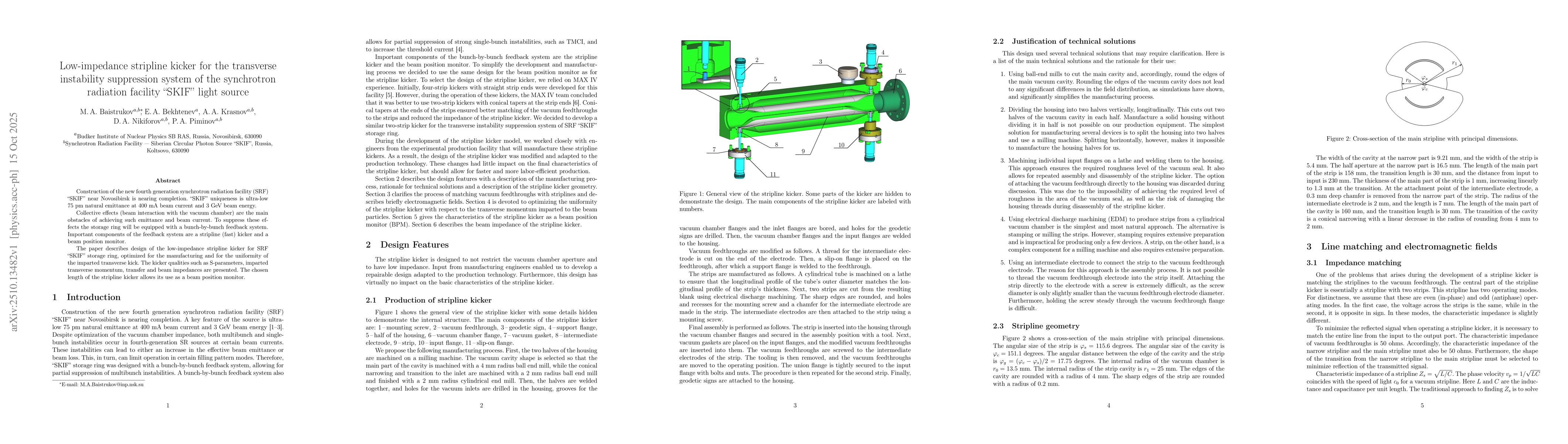 Thumbnail for Low-impedance stripline kicker for the transverse instability
  suppression system of the synchrotron radiation facility "SKIF" light source