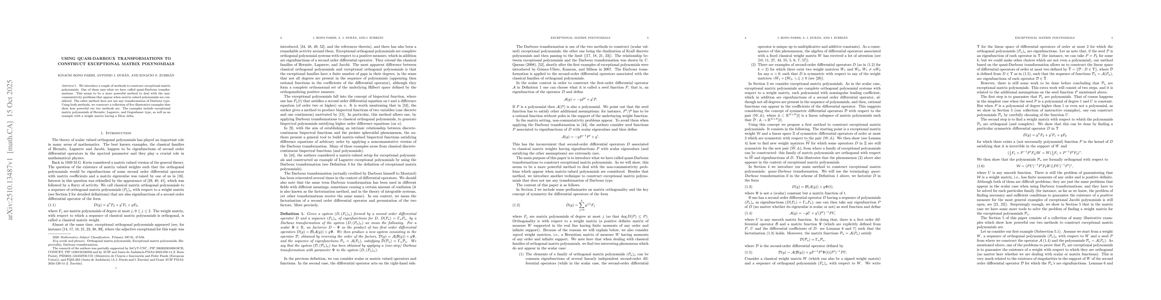 Thumbnail for Using quasi-Darboux transformations to construct exceptional matrix
  polynomials